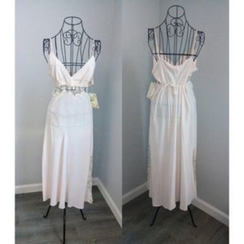 Y2K Dentelle Deadstock White Sheer Floral Lace Maxi Slip N��glig��e Nightie